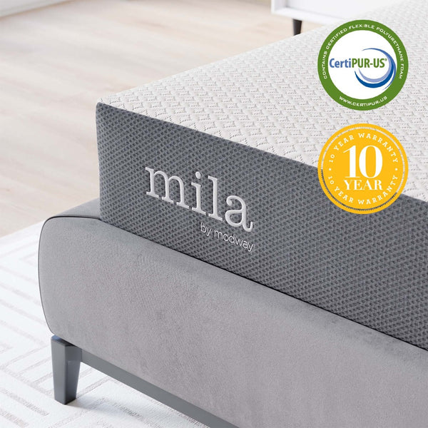 Modway Furniture Mila 8" Queen Mattress – Memory Foam for Ultimate Comfort, Breathable Cover & Pressure Relief Design MOD-6258-WHI