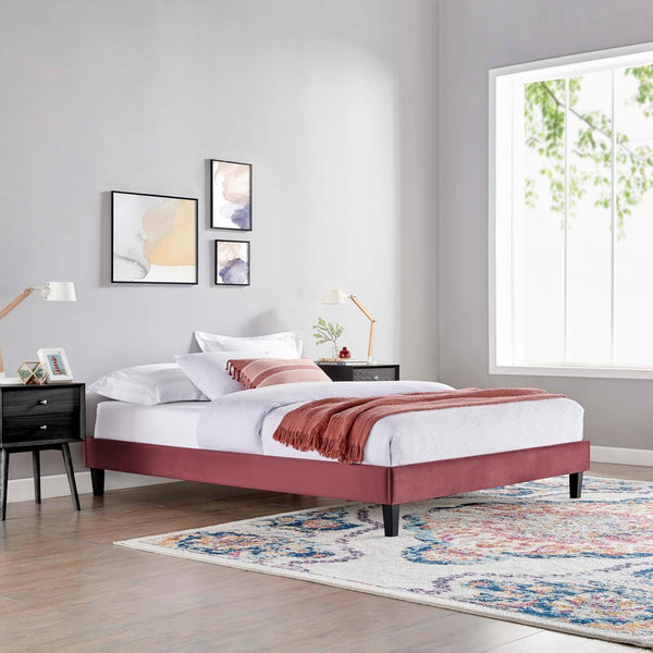 Modway Furniture Reign Performance Velvet Twin Platform Bed Frame - Stylish, Durable Design for Modern Bedrooms Dusty Rose MOD-6264-DUS