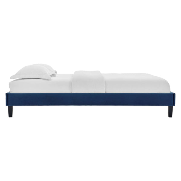 Modway Furniture Reign Performance Velvet Full Platform Bed Frame - Modern Elegance for Your Bedroom Sanctuary Navy MOD-6265-NAV