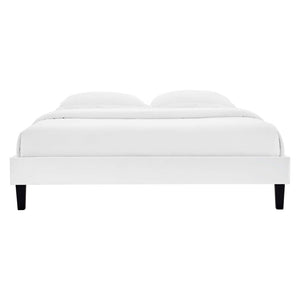 Modway Furniture Reign Performance Velvet Full Platform Bed Frame - Modern Elegance for Your Bedroom Sanctuary White MOD-6265-WHI