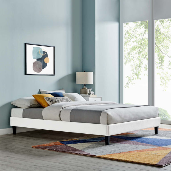 Modway Furniture Reign Performance Velvet Full Platform Bed Frame - Modern Elegance for Your Bedroom Sanctuary White MOD-6265-WHI