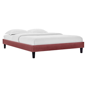 Modway Furniture Reign Performance Velvet Queen Platform Bed Frame - Modern Deco Glamour with Sturdy Support Dusty Rose MOD-6266-DUS