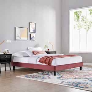 Modway Furniture Reign Performance Velvet Queen Platform Bed Frame - Modern Deco Glamour with Sturdy Support Dusty Rose MOD-6266-DUS