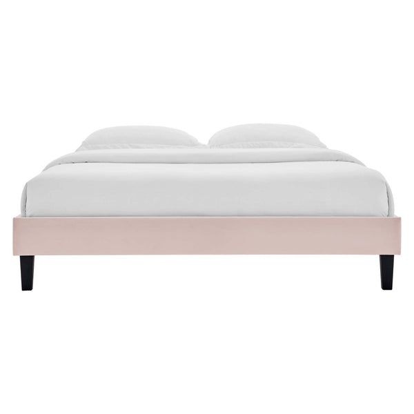 Modway Furniture Reign Performance Velvet Queen Platform Bed Frame - Modern Deco Glamour with Sturdy Support Pink MOD-6266-PNK
