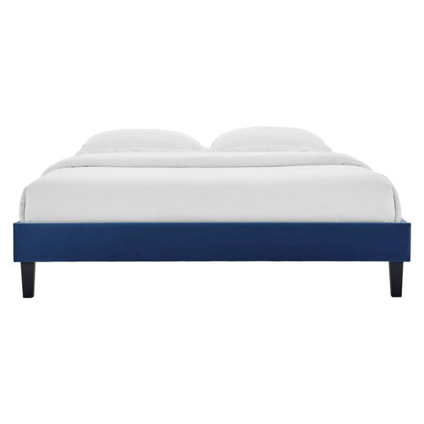 Modway Furniture Reign Performance Velvet King Platform Bed Frame - Elegant Modern Design with Sturdy Support System Navy MOD-6267-NAV