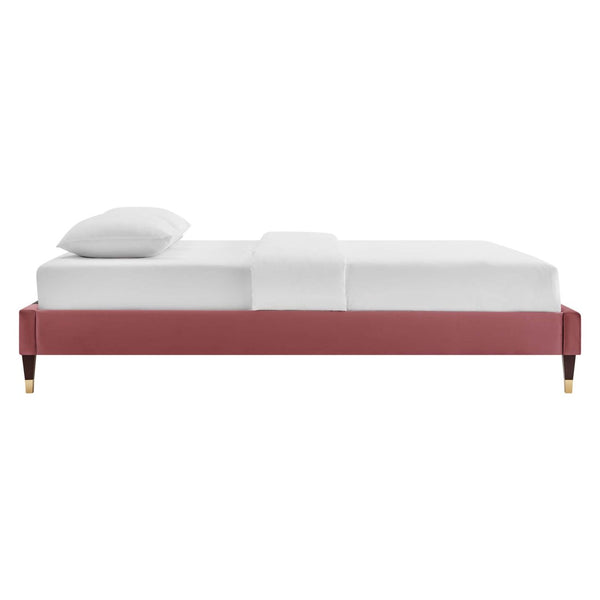 Modway Furniture Harlow Performance Velvet Queen Platform Bed Frame - Glam Deco Design with Gold Accents and Stain-Resistant Upholstery Dusty Rose MOD-6270-DUS