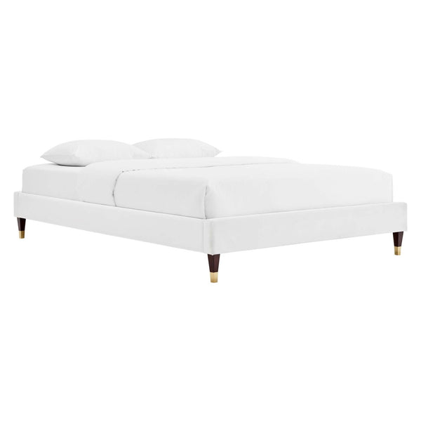 Modway Furniture Current Performance Velvet Queen Platform Bed by Modway - Elegant Coastal Design for Modern Bedrooms White MOD-6734-WHI