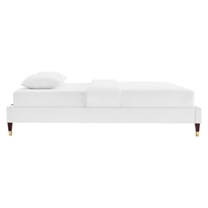 Modway Furniture Harlow Performance Velvet Queen Platform Bed Frame - Glam Deco Design with Gold Accents and Stain-Resistant Upholstery White MOD-6270-WHI
