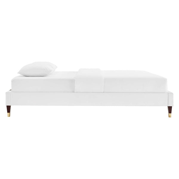 Modway Furniture Harlow Performance Velvet King Platform Bed Frame - Glamorous Design with Durable Support & Style White MOD-6271-WHI