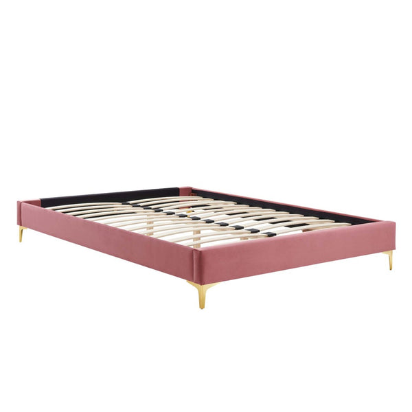 Modway Furniture Sutton Performance Velvet Queen Bed Frame - Elegant, Stain-Resistant Upholstery with Gold Legs Dusty Rose MOD-6275-DUS