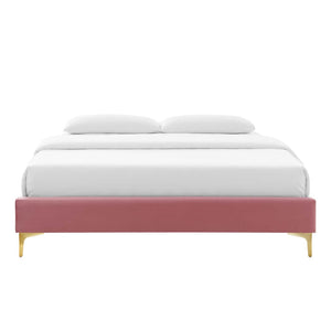 Modway Furniture Sutton Performance Velvet Queen Bed Frame - Elegant, Stain-Resistant Upholstery with Gold Legs Dusty Rose MOD-6275-DUS