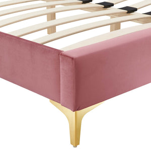 Modway Furniture Sutton Performance Velvet Queen Bed Frame - Elegant, Stain-Resistant Upholstery with Gold Legs Dusty Rose MOD-6275-DUS