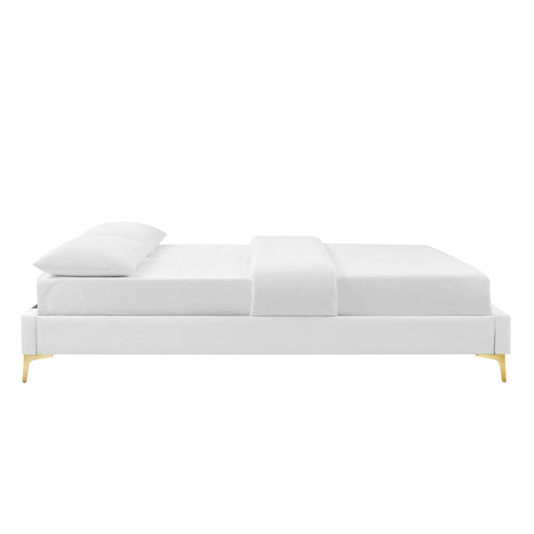 Modway Furniture Sutton Performance Velvet Queen Bed Frame - Elegant, Stain-Resistant Upholstery with Gold Legs White MOD-6275-WHI
