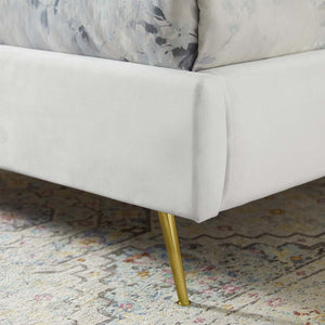 Modway Furniture Lana Performance Velvet Queen Wingback Bed - Glam, Stain-Resistant Upholstery & Gold Legs for Luxury White MOD-6282-WHI