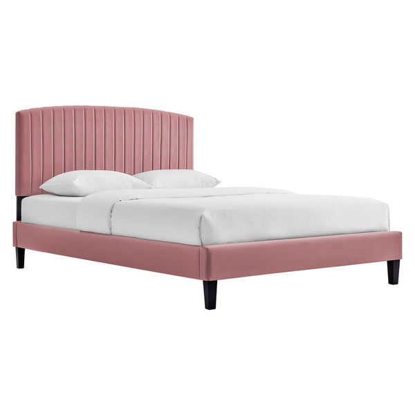 Modway Furniture Alessi Performance Velvet Queen Platform Bed - Elegant Channel Tufting & Durable Design for Luxury Dusty Rose MOD-6283-DUS
