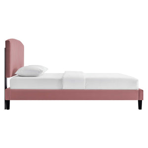 Modway Furniture Alessi Performance Velvet Queen Platform Bed - Elegant Channel Tufting & Durable Design for Luxury Dusty Rose MOD-6283-DUS