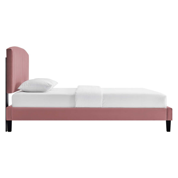 Modway Furniture Alessi Performance Velvet Queen Platform Bed - Elegant Channel Tufting & Durable Design for Luxury Dusty Rose MOD-6283-DUS