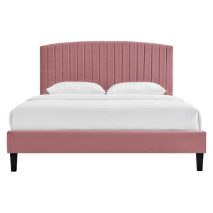 Modway Furniture Alessi Performance Velvet Queen Platform Bed - Elegant Channel Tufting & Durable Design for Luxury Dusty Rose MOD-6283-DUS