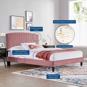 Modway Furniture Alessi Performance Velvet Queen Platform Bed - Elegant Channel Tufting & Durable Design for Luxury Dusty Rose MOD-6283-DUS