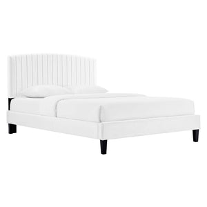 Modway Furniture Alessi Performance Velvet Queen Platform Bed - Elegant Channel Tufting & Durable Design for Luxury White MOD-6283-WHI