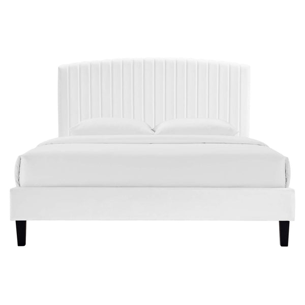 Modway Furniture Alessi Performance Velvet Queen Platform Bed - Elegant Channel Tufting & Durable Design for Luxury White MOD-6283-WHI