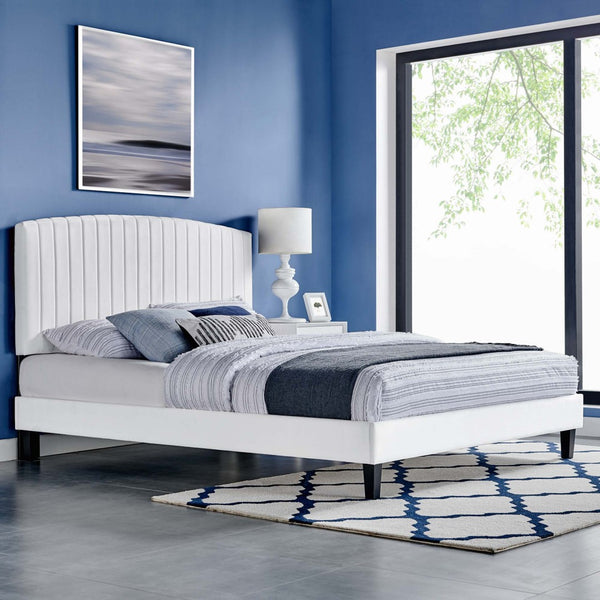 Modway Furniture Alessi Performance Velvet Queen Platform Bed - Elegant Channel Tufting & Durable Design for Luxury White MOD-6283-WHI