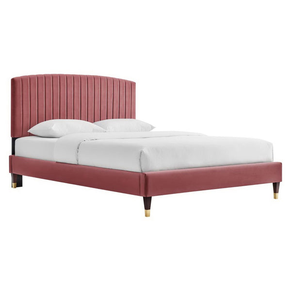 Modway Furniture Alessi Performance Velvet Queen Platform Bed - Luxurious Upholstered Glam Deco Design for Modern Style Dusty Rose MOD-6284-DUS