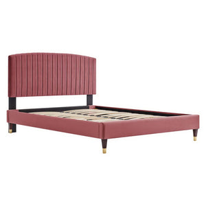 Modway Furniture Alessi Performance Velvet Queen Platform Bed - Luxurious Upholstered Glam Deco Design for Modern Style Dusty Rose MOD-6284-DUS