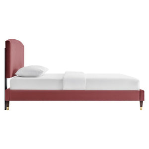 Modway Furniture Alessi Performance Velvet Queen Platform Bed - Luxurious Upholstered Glam Deco Design for Modern Style Dusty Rose MOD-6284-DUS