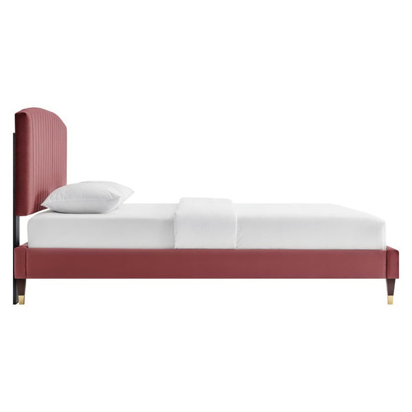 Modway Furniture Alessi Performance Velvet Queen Platform Bed - Luxurious Upholstered Glam Deco Design for Modern Style Dusty Rose MOD-6284-DUS