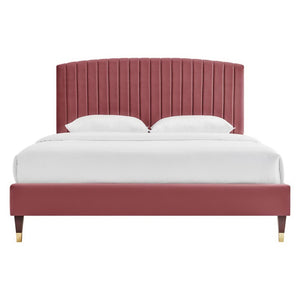 Modway Furniture Alessi Performance Velvet Queen Platform Bed - Luxurious Upholstered Glam Deco Design for Modern Style Dusty Rose MOD-6284-DUS
