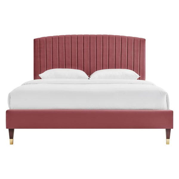 Modway Furniture Alessi Performance Velvet Queen Platform Bed - Luxurious Upholstered Glam Deco Design for Modern Style Dusty Rose MOD-6284-DUS