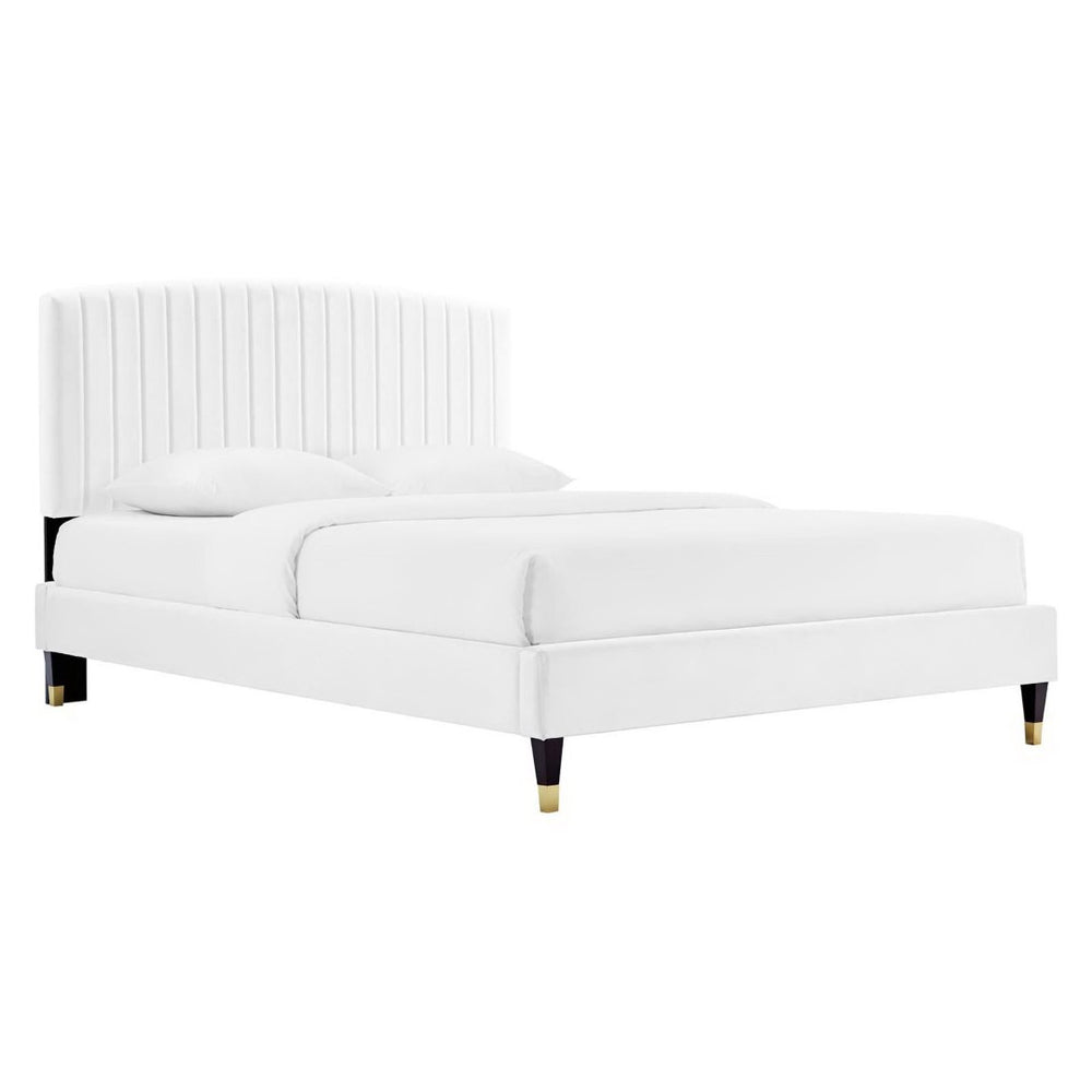 Modway Furniture Alessi Performance Velvet Queen Platform Bed - Luxurious Upholstered Glam Deco Design for Modern Style White MOD-6284-WHI