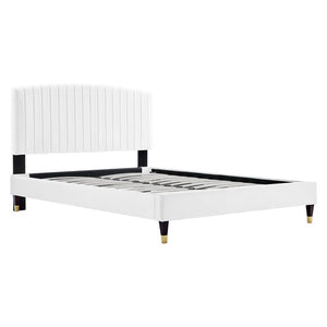Modway Furniture Alessi Performance Velvet Queen Platform Bed - Luxurious Upholstered Glam Deco Design for Modern Style White MOD-6284-WHI