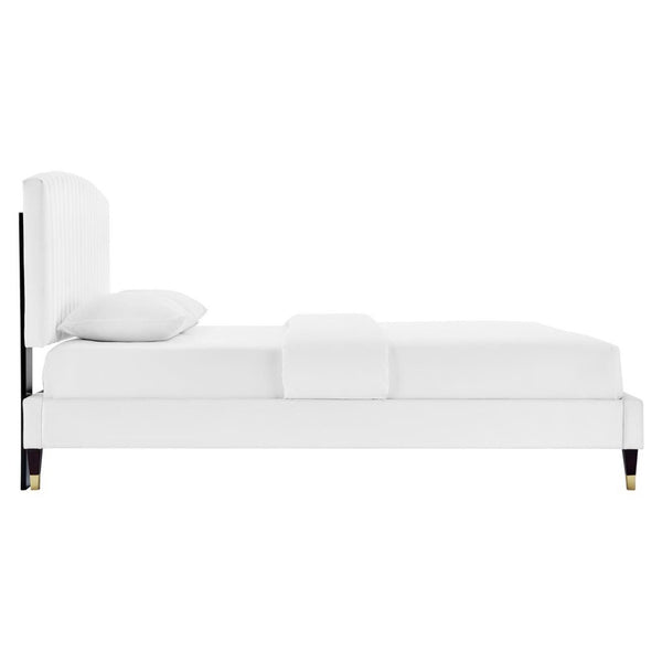 Modway Furniture Alessi Performance Velvet Queen Platform Bed - Luxurious Upholstered Glam Deco Design for Modern Style White MOD-6284-WHI