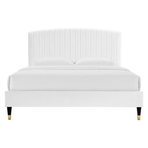 Modway Furniture Alessi Performance Velvet Queen Platform Bed - Luxurious Upholstered Glam Deco Design for Modern Style White MOD-6284-WHI