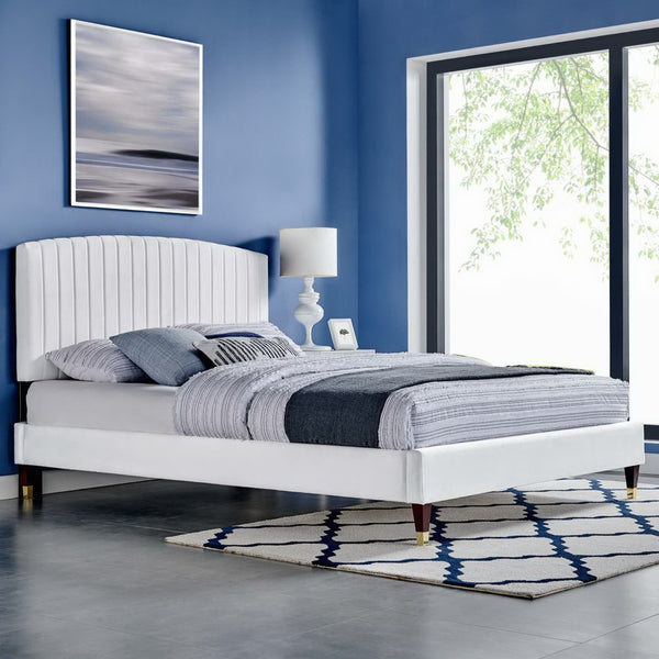 Modway Furniture Alessi Performance Velvet Queen Platform Bed - Luxurious Upholstered Glam Deco Design for Modern Style White MOD-6284-WHI