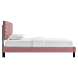 Modway Furniture Roxanne Chevron Tufted Performance Velvet Queen Platform Bed - Luxurious Modern Bedroom Centerpiece Dusty Rose MOD-6285-DUS
