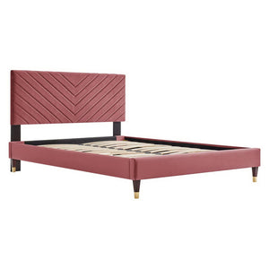 Modway Furniture Roxanne Chevron Tufted Performance Velvet Queen Platform Bed - Modern Glam with Sturdy Support Dusty Rose MOD-6286-DUS