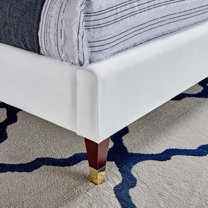 Modway Furniture Roxanne Chevron Tufted Performance Velvet Queen Platform Bed - Modern Glam with Sturdy Support White MOD-6286-WHI