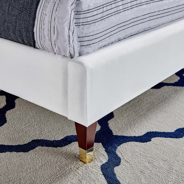 Modway Furniture Roxanne Chevron Tufted Performance Velvet Queen Platform Bed - Modern Glam with Sturdy Support White MOD-6286-WHI