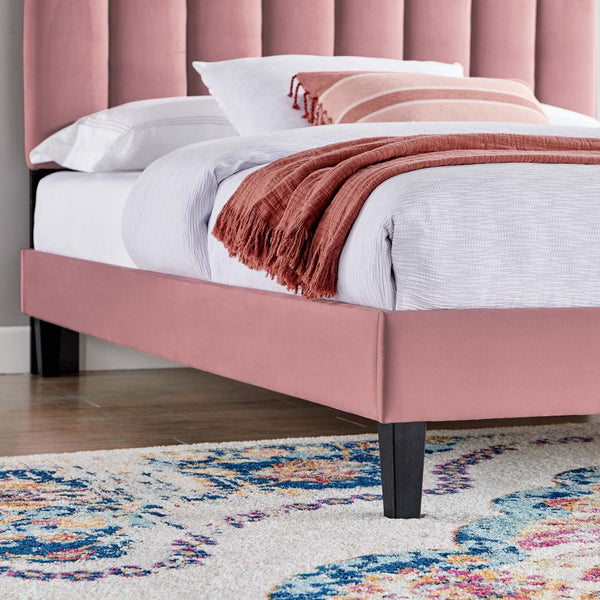 Modway Furniture Daisy Queen Platform Bed - Art Deco Glamour with Scalloped Headboard and Performance Velvet Upholstery Dusty Rose MOD-6287-DUS