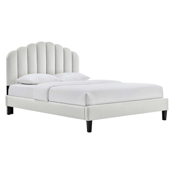 Modway Furniture Daisy Queen Platform Bed - Art Deco Glamour with Scalloped Headboard and Performance Velvet Upholstery Light Gray MOD-6287-LGR