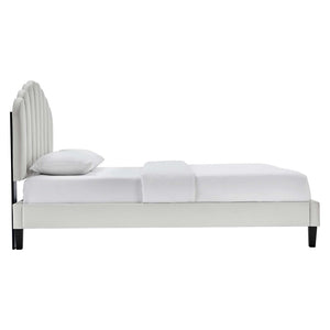 Modway Furniture Daisy Queen Platform Bed - Art Deco Glamour with Scalloped Headboard and Performance Velvet Upholstery Light Gray MOD-6287-LGR