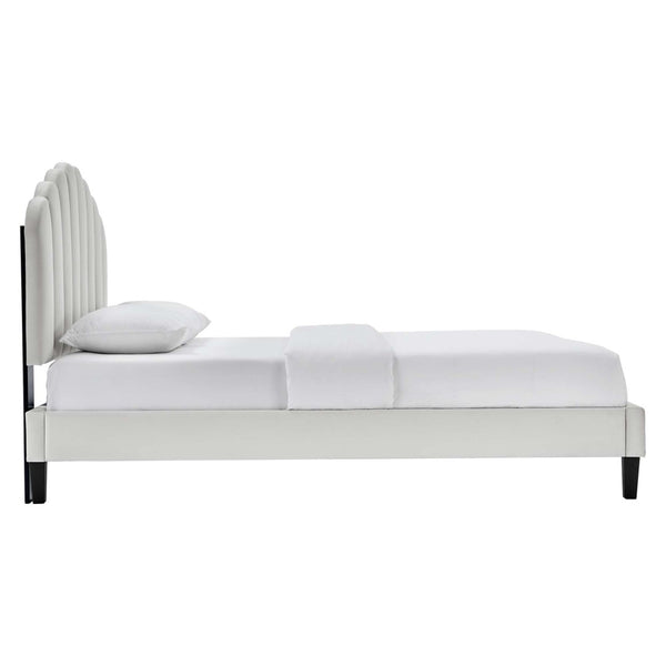 Modway Furniture Daisy Queen Platform Bed - Art Deco Glamour with Scalloped Headboard and Performance Velvet Upholstery Light Gray MOD-6287-LGR