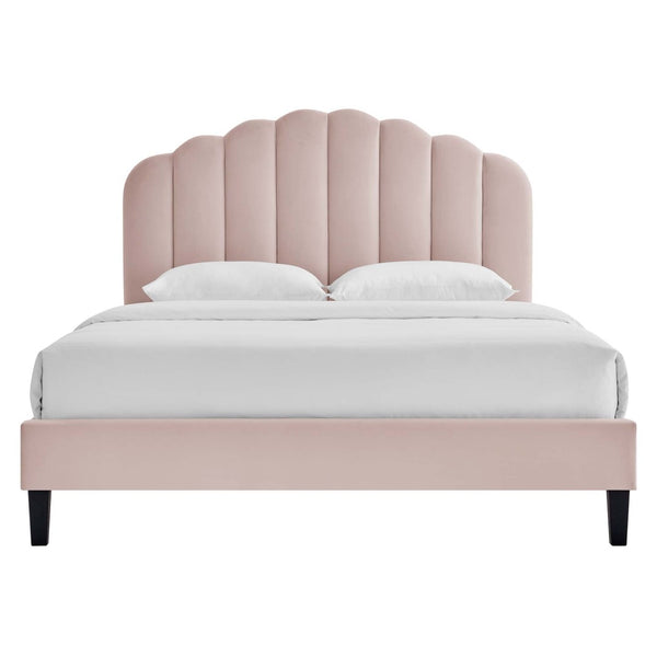 Modway Furniture Daisy Queen Platform Bed - Art Deco Glamour with Scalloped Headboard and Performance Velvet Upholstery Pink MOD-6287-PNK