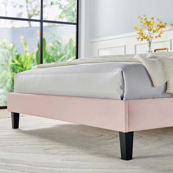 Modway Furniture Daisy Queen Platform Bed - Art Deco Glamour with Scalloped Headboard and Performance Velvet Upholstery Pink MOD-6287-PNK