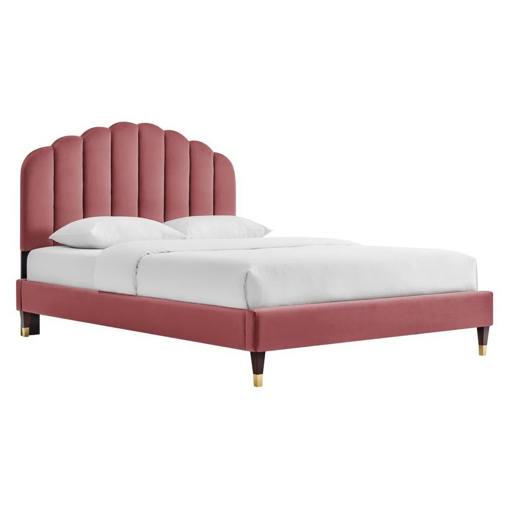 Modway Furniture Daisy Performance Velvet Queen Platform Bed – Elegant Channel-Tufted Design with Sturdy Support Dusty Rose MOD-6288-DUS