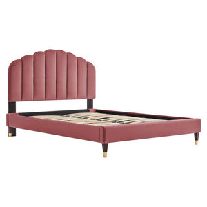 Modway Furniture Daisy Performance Velvet Queen Platform Bed – Elegant Channel-Tufted Design with Sturdy Support Dusty Rose MOD-6288-DUS