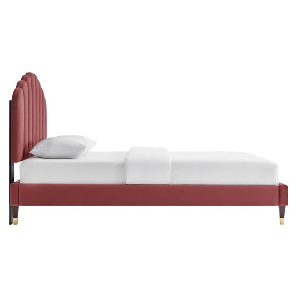 Modway Furniture Daisy Performance Velvet Queen Platform Bed – Elegant Channel-Tufted Design with Sturdy Support Dusty Rose MOD-6288-DUS